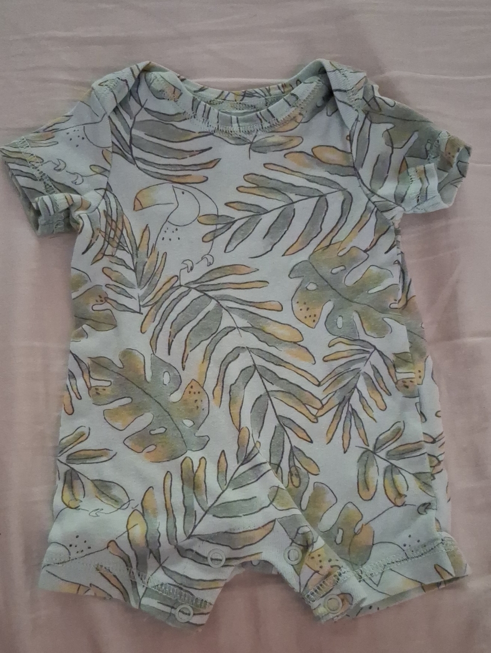 Carter's Tropical Leaf Short Sleeve Romper - Light Green & Muted Yellow